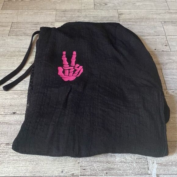 Retro, Peace Sign Skeleton, Upcycled, Hooded, Cover-Up Tunic - Picture 15 of 16